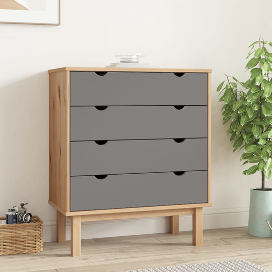 vidaXL kommode 76,5x39,5x90 cm massivt fyrretræ brun og grå
