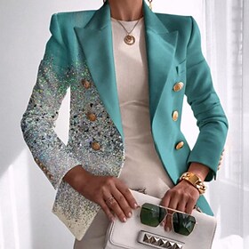 Dame Blazer Uformell jakke utendørs Arbeid Gate Vår Sommer Normal Frakk Normal Pustende Gatemote Fritid Jakker Langermet Leopard Geometrisk Lomme Trykt mønster