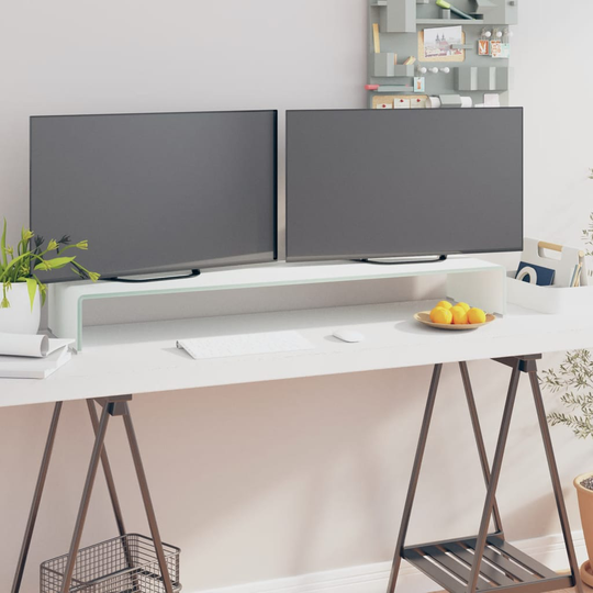 vidaXL TV-stander/monitorstand hvidt glas 110x30x13 cm