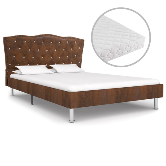 vidaXL seng med madras 120 x 200 cm stof brun