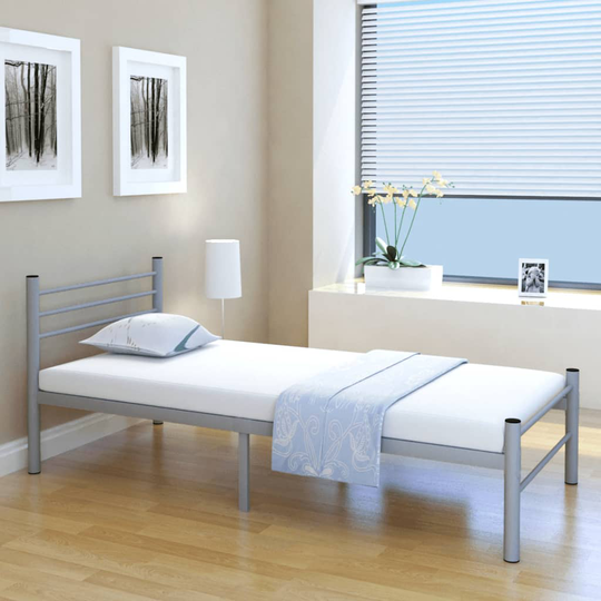 vidaXL seng med madras i memoryskum grå metal 90 x 200 cm
