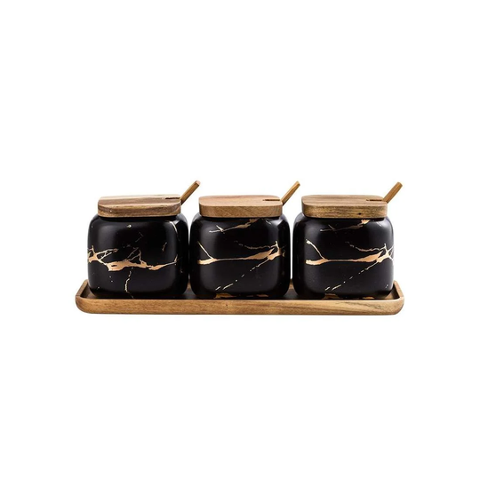 3x Krydderikrukker med Bakke - Sort