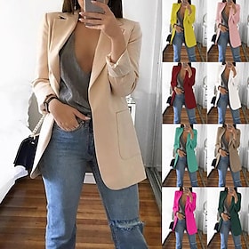 Dame Blazer Helfarge Klassisk Elegant og moderne Langermet Frakk Høst Vår Avslappet Åpen Forside Normal Jakker Svart / Daglig / Lomme