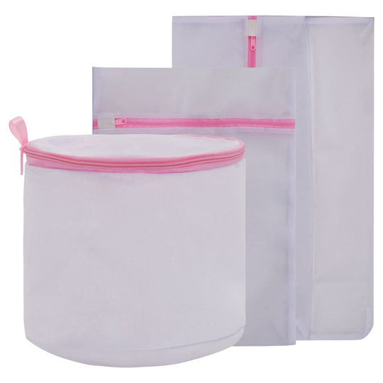 vidaXL vasketøjsposesæt 3 dele trådnet hvid og lyserød