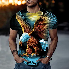 herre t-skjorte eagle animal rund hals kortermet street print topper sportsklær fritidsklær komfortabel blå sommer vår grafiske t-skjorter