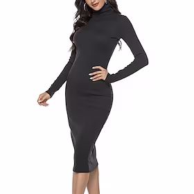 damegenser kjole vinterkjole slirekjole midikjole svart rødvin marineblå grå langermet ren farge vinter høst turtleneck høy hals basic casual moderne s m l xl