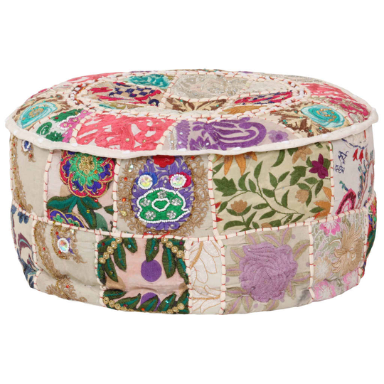 vidaXL puffe med patchwork rund bomuld håndlavet 40 x 20 cm beige