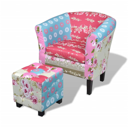 vidaXL lænestol med fodskammel patchwork-design