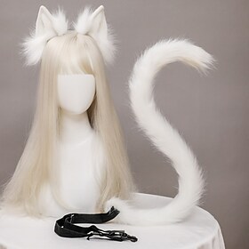 katt øre med hale dress dyr anime fuskepels kattunge ører pannebånd kawaii katt fuskepels plysj hodeplagg hår bøyle lolita cosplay kostyme fest hodeplagg
