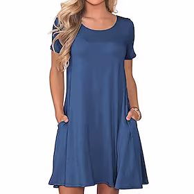Dame Uformell kjole T skjortekjole Midikjole Svart Navyblå Marineblå Kortermet Ren farge Lomme Vår Sommer Crew-hals Fritid Helg 2023 S M L XL XXL