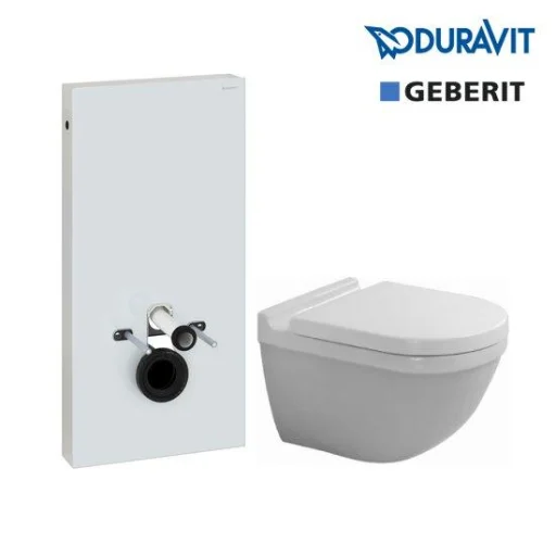 Komplet Geberit Monolith sisterne pakke m/Duravit hengeskål og Soft Close sete