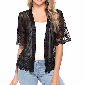 Dame Bolero Jumper Heklet Strikke Strikket Tynd Ren farge V-hals Stilfull Fritid utendørs Hjem Vår Sommer Rød Brun S M L / Normal / Ut på byen