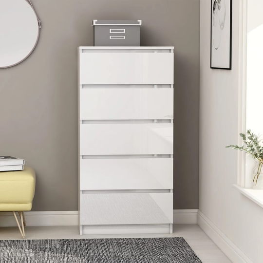 vidaXL kommode 60x35x121 cm konstrueret træ hvid højglans