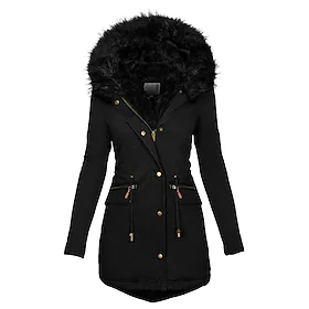 Dame Parkas Lang Pelskanter Snorer Lomme Frakk Vinrød Grønn Svart Grå Navyblå St. Patricks Day Gate Høst Hettegenser S M L XL 2XL 3XL / Vindtett / Helfarge / F