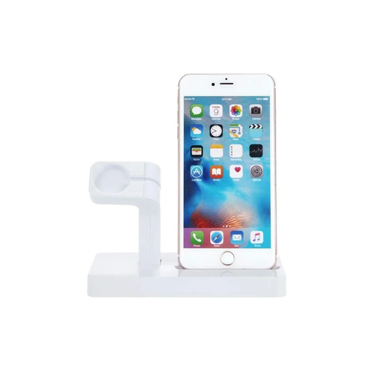 USB-Opladningsstativ kompatibel med Apple Watch og iPhone - Hvid