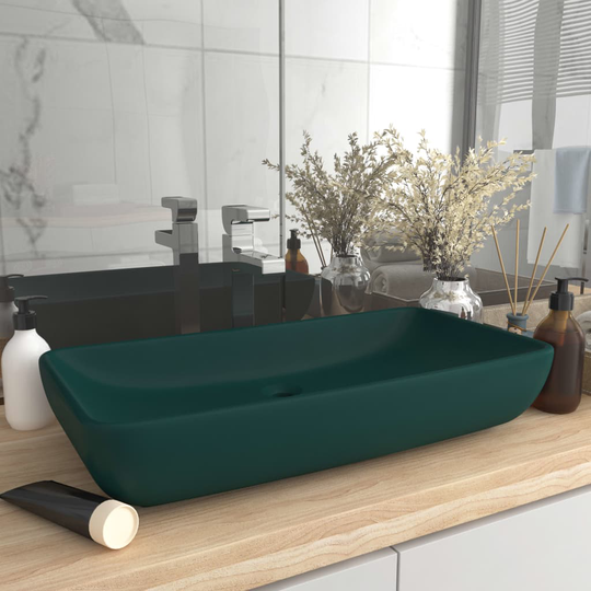 vidaXL luksuriøs håndvask 71x38 cm rektangulær keramik mat mørkegrøn