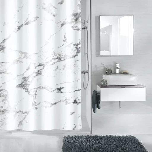 Kleine Wolke Marble dusjforheng, 180x200 cm, hvit m/ mønster