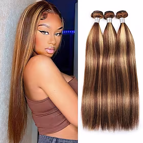 highlight honning blond farge brasiliansk 3 bunter rett remy menneskehår