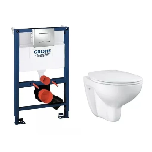 Komplett pakke m/Grohe sisterne, Skate Cosmopolitan betjeningsplate & Grohe Bau rimless hengeskål m/Soft close sete
