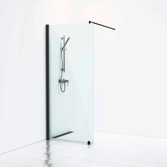 Svedbergs Skoga Dusjvegg Rett (Walk-in) Svart Matt / 90cm Klart Glass