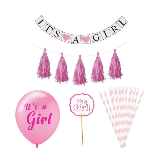 Sæt med dekorationer, Baby Shower - Its a Girl