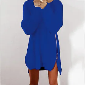 damegenser kjole vinterkjole rosa vin kongeblå marineblå beige grå langermet ren farge glidelås vinter høst med rund hals casual boom salg kjole s m l xl xxl 3