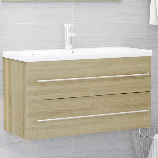 vidaXL vaskeskab 90x38,5x48 cm spånplade sonoma-eg