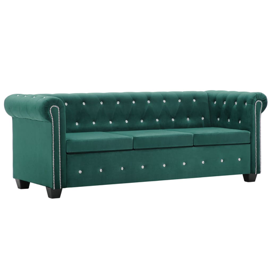 vidaXL 3-personers chesterfieldsofa fløjlsbeklædning 199 x 75 x 72 cm grøn