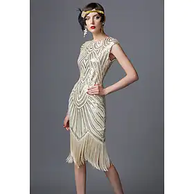 Den store Gatsby Charleston De livlige 20-årene 1920-tallet Cocktail Kjole Vintage kjole Kjoler Halloween Kostumer Ballkjoler Dame Paljetter Kostume Årgang Cos