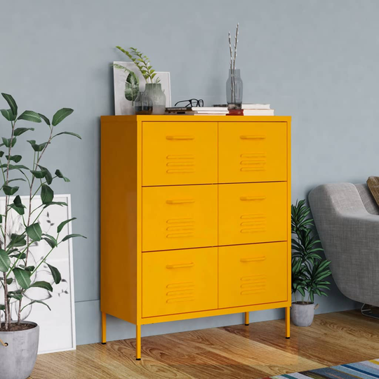 vidaXL kommode 80x35x101,5 cm stål sennepsgul