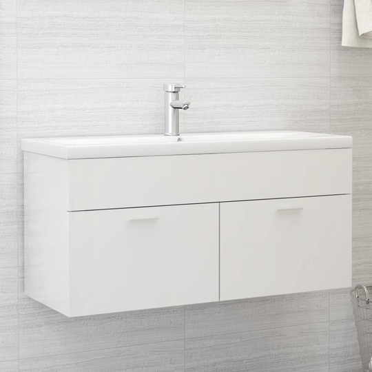 vidaXL vaskeskab 100x38,5x46 cm spånplade hvid højglans