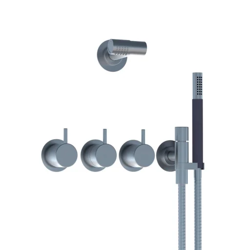 Vola 5471R-081 Dusjbatteri m/Termostat, Hoved- og Hånddusj, Messing natur
