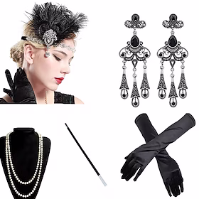 Den store Gatsby Charleston De livlige 20-årene 1920-tallet Den store Gatsby Kostyme tilbehørssett Hansker Flapperpannebånd i 1920-stil Dame Dusk Kostume Hodep