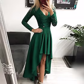 cocktailfestkjole for kvinner blondekjole lang kjole maxi kjole grønn svart blå langermet ren farge blonder vinter høst v-hals moden vinterkjole 2023 s m l xl