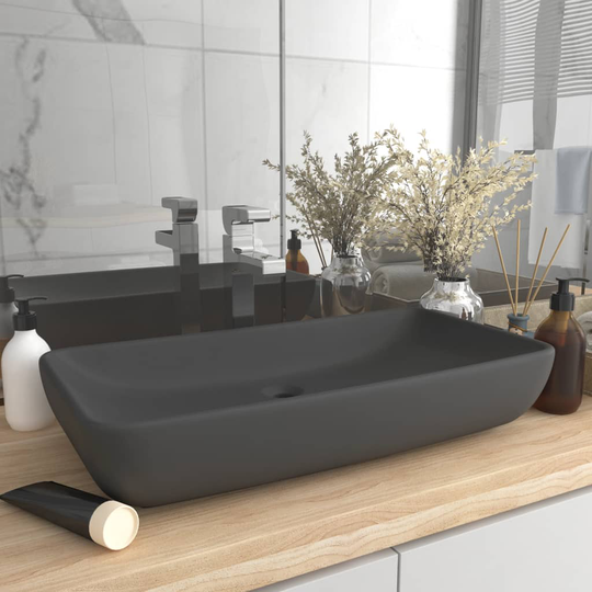 vidaXL luksuriøs håndvask 71x38 cm rektangulær keramik mat mørkegrå