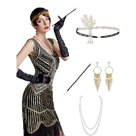 Den store Gatsby Charleston De livlige 20-årene 1920-tallet Den store Gatsby Kostyme tilbehørssett Hansker Flapperpannebånd i 1920-stil Halloween Kostumer Ball