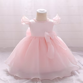 barn jentekjole hvit ensfarget bursdagsfestival sløyfe rødmende rosa hvit knelange ermeløs vanlige prinsesse søte kjoler barnas dag vårenamp; sommer slank baby