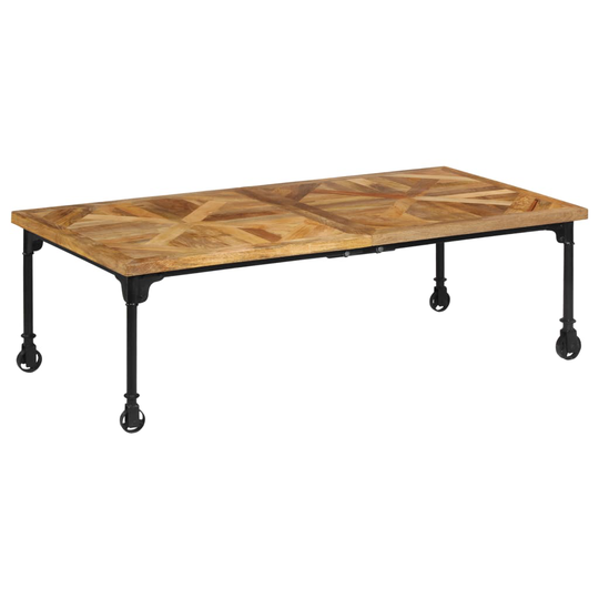 vidaXL sofabord massivt mangotræ og støbejern 140 x 70 x 45 cm