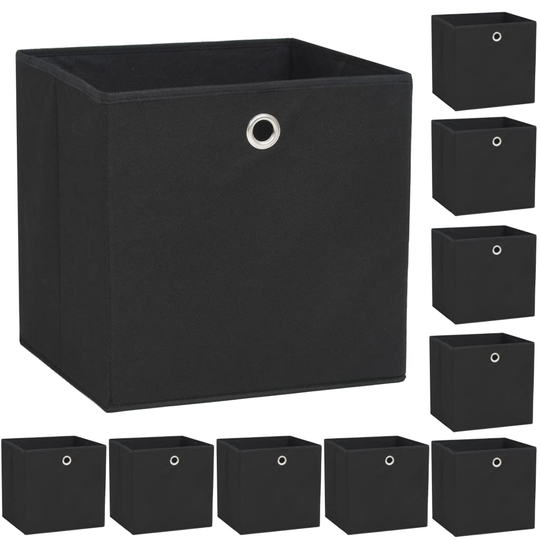 vidaXL opbevaringskasser 10 stk. uvævet stof 32 x 32 x 32 cm sort