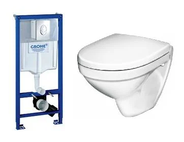 Komplet pakke m/GROHE sisterne, Betjeningsplate, Gustavsberg Nautic hengeskål og Soft Close sete