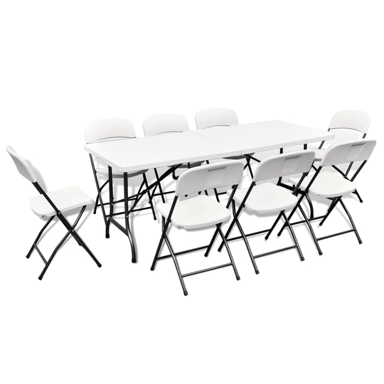 vidaXL foldbart udendørs spisebordssæt 9 dele HDPE hvid 180 cm