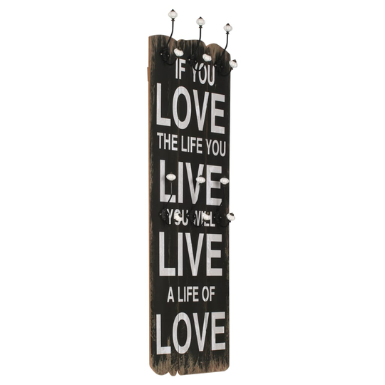vidaXL vægmonteret knagerække med 6 knager LOVE LIFE 120 x 40 cm