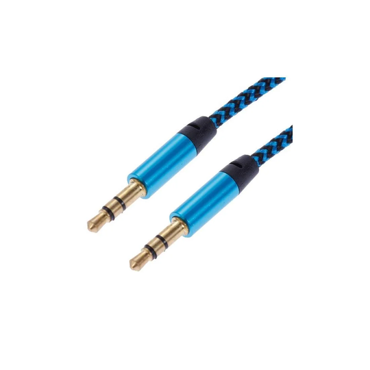 1 m vævet 3,5 mm AUX-kabel - Blå