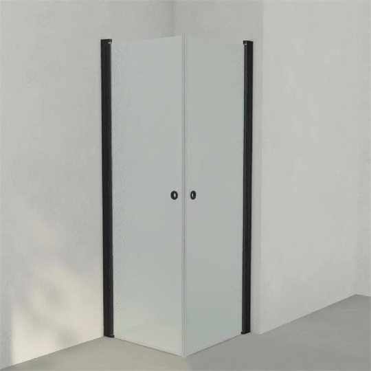 INR Iconic Nordic Rooms Dusjhjørne Linc Angel Original, Frostet/stripe Glass Svart Matt / 70x70cm Frostet