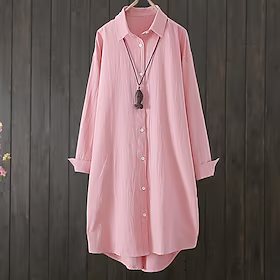 dameskjorte bluse hvit rosa blå ensfarget knapp med lange ermer arbeid daglig basic streetwear uformelt skjortekrage lang bomull l