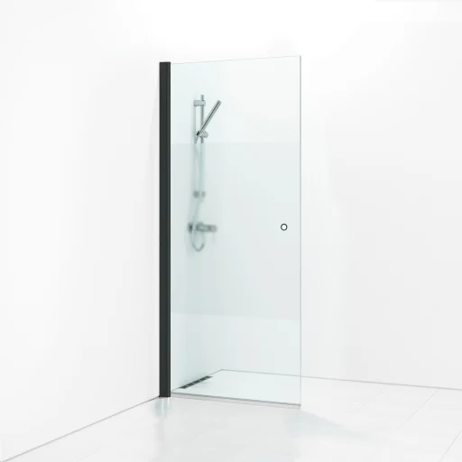 Svedbergs Skoga svingbar dusjveg 87 cm, frostet glass/matt sort, m/hullgrep