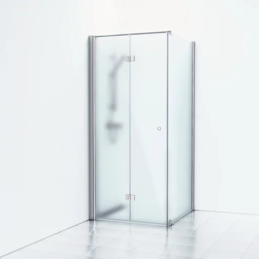 Svedbergs Skoga dusjhjørne 90 x 93 cm, foldedør og fast vegg, frostet glass/blank alu