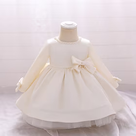 Barn Baby Litt Jente Kjole Ensfarget Eksamen Sløyfe Grønn Rosa Fuksia Knelang Langermet Grunnleggende søt stil Kjoler Tynn 2-8 år