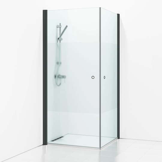 Svedbergs Skoga Dusjhjørne Rett Hullgrep Svart Matt / 80x80cm Halvfrostet Glass