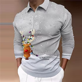 Herre POLO T-skjorte Golf skjorte Hver Aftæpning Grønn Blå Lilla Gul Grå 3D-utskrift Jul Gate Langermet Knapp ned Trykt mønster Klær Mote Designer Fritid Puste